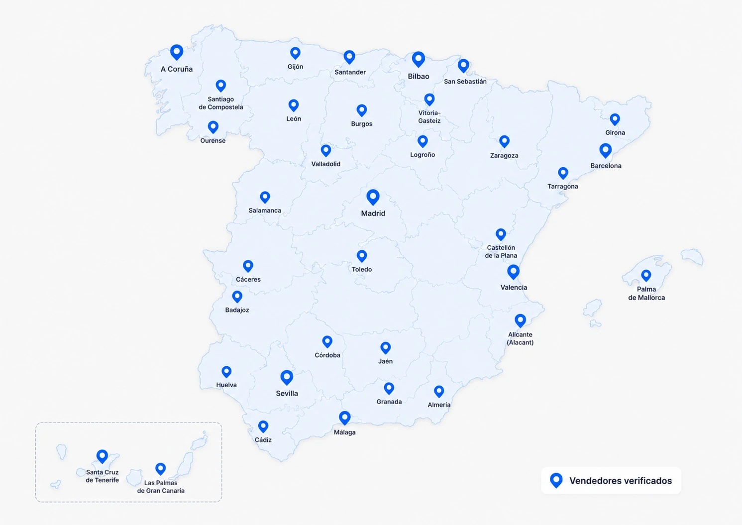 Mapa de proveedores y vendedores de Piezas24 en España